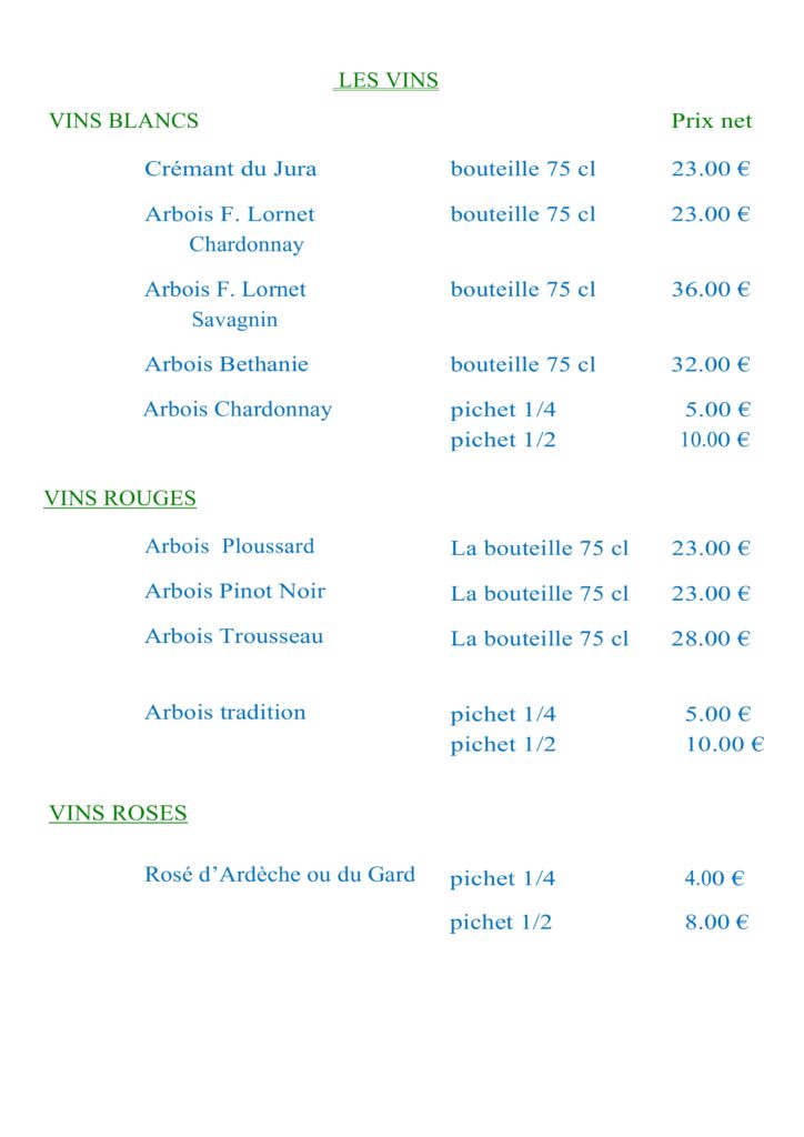 Carte des vins