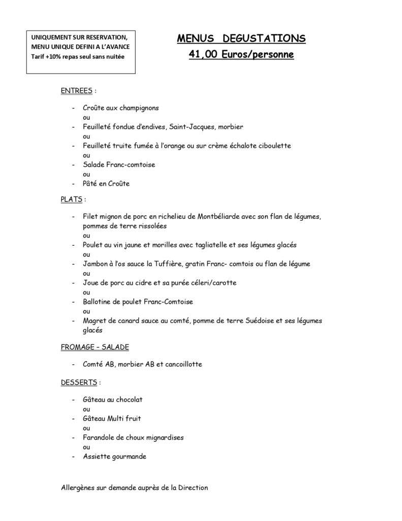 Menu Dégustation de La Tuffière