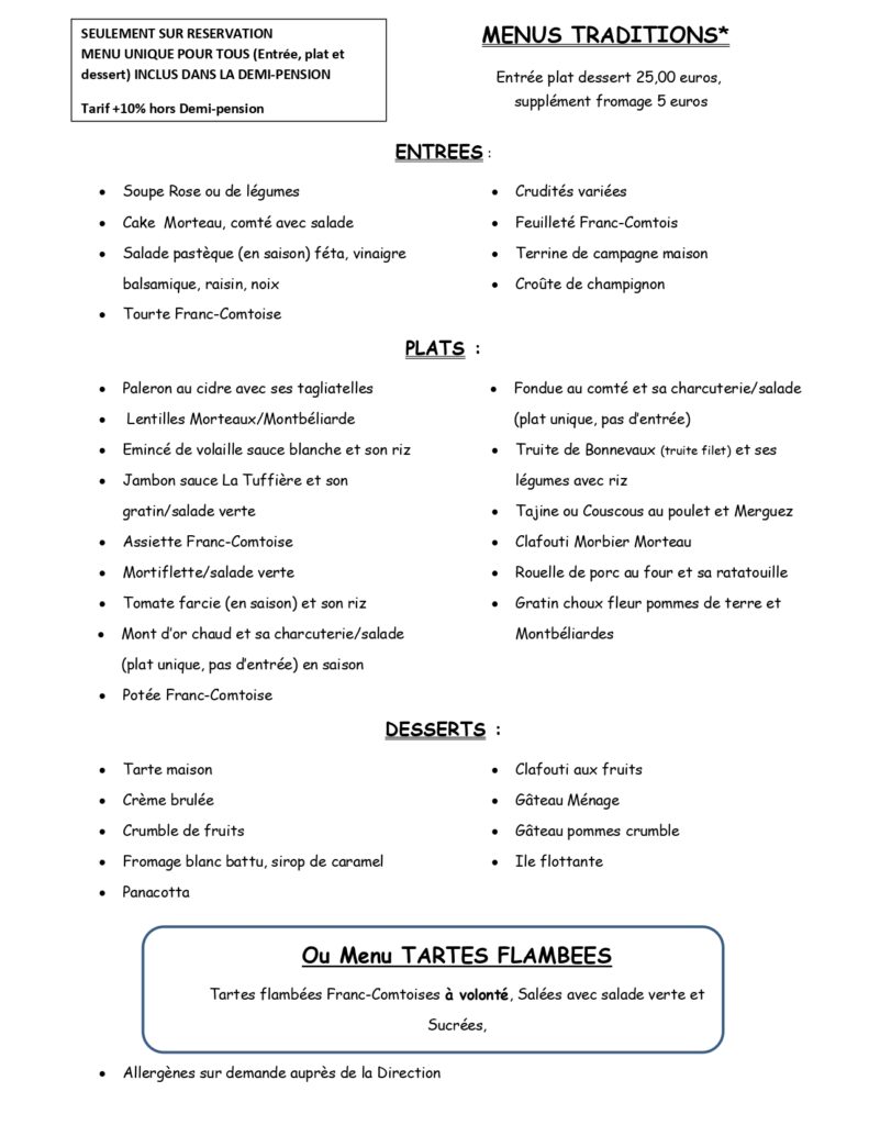 Menu Tradition de La Tuffière